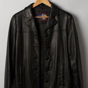 Lobi Lobi Womens Leather Jacket Black M Regular Fit Button Front Pockets Classic